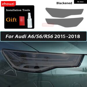 アウディ 2個 ヘッドライト フィルム スモークブラックティントラップビニールクリア TPU ステッカー A6 C7 4G S6 RS6 12-15 2016-2018 - 15-18 Black