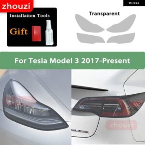 テスラ ステッカー フロント ヘッドランプ モデル 3 YSX 2015-2023 2020 ヘッドランプ TPU スモークブラック ヘッドライト - Model 3 A set T