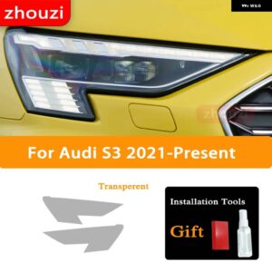 アウディ 2個 A3 8Y S3 2020 2021 ヘッドライト ティントスモークブラック フィルム クリア TPU ステッ - S3 2021-On T