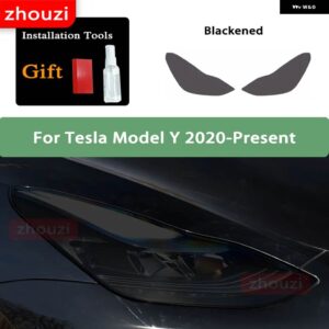 テスラ 2個 モデル 3 X Y S ヘッドライト ティントスモークブラック フィルム クリア TPU ステッ - Model Y B