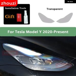 テスラ 2個 モデル 3 X Y S ヘッドライト ティントスモークブラック フィルム クリア TPU ステッ - Model Y T