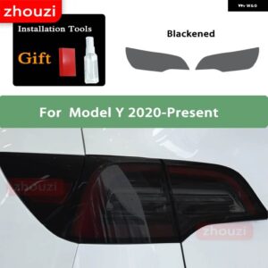 テスラ 2個 モデル 3 X Y S ヘッドライト ティントスモークブラック フィルム クリア TPU ステッ - Model Y Taillight B
