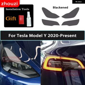テスラ 2個 モデル 3 X Y S ヘッドライト ティントスモークブラック フィルム クリア TPU ステッ - Model Y A set B