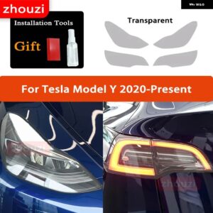 テスラ 2個 モデル 3 X Y S ヘッドライト ティントスモークブラック フィルム クリア TPU ステッ - Model Y A set T