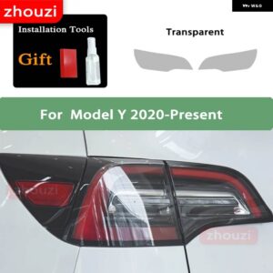 テスラ 2個 モデル 3 X Y S ヘッドライト ティントスモークブラック フィルム クリア TPU ステッ - Model Y Taillight T