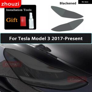 テスラ 2個 モデル 3 X Y S ヘッドライト ティントスモークブラック フィルム クリア TPU ステッ - Model 3 B