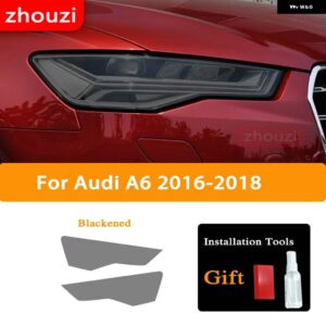 アウディ A3 8V A4 B8 B9 A5 A6 C8 A7 A8 D4 TT E-TRON R8 ヘッドライト ティントスモークブラック フィルム TPU ステッ - Audi A6 2016-2018
