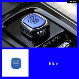 ボルボ アルミスタートハンドブレーキボタン スパンコール装飾 ステッカー トリム XC60 S60 XC90 S90 V90 インテリア アクセサリー - blue　1pcs