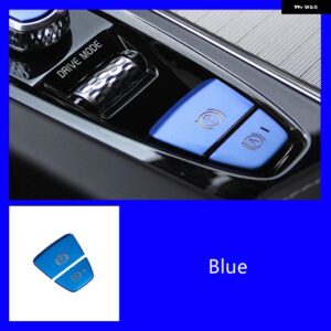 ボルボ アルミスタートハンドブレーキボタン スパンコール装飾 ステッカー トリム XC60 S60 XC90 S90 V90 インテリア アクセサリー - blue　2pcs