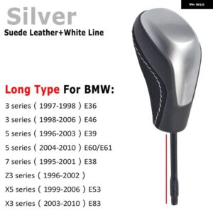 BMW ギアスティック シフトノブ レバーハンスボール E39 E46 E53 E60 E61 E63 E64 E83 E81 E82 E87 E90 E91 E92 E93 - Silver-suede-Long