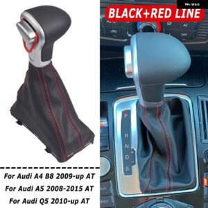 アウディ シフトノブ A4 B8 A5 Q5 2009-14 ギア シフトノブ ブーツ - Black-Red line2