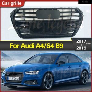 アウディ A4/S4 B9 2017-2019 レーシンググリル S4 フロントスポーツ六角 メッシュ ハニカムフード グリル グロスブラック レーシンググリル - Chrome Emblem