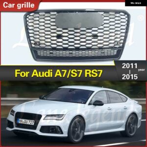 アウディ RS7 フロントスポーツ六角 メッシュ ハニカムフード グリル グロスブラック A7/S7 2011-15 グリル - Chrome Emblem