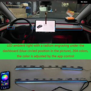 テスラ 256色 の LED アンビエント ライト モデル 3 /Y センター ダッシュボード の下 LED アンビエント ライト アプリ コント - for model 3