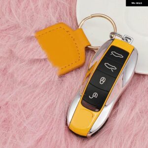 ポルシェ カラーマッチングキーケース カイエン タイカン911 パナメーラ718/ マカン キーケース - A yellow silver