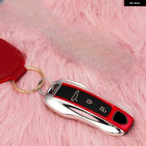 ポルシェ カラーマッチングキーケース カイエン タイカン911 パナメーラ718/ マカン キーケース - B red silver