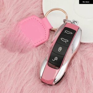 ポルシェ カラーマッチングキーケース カイエン タイカン911 パナメーラ718/ マカン キーケース - A pink silver