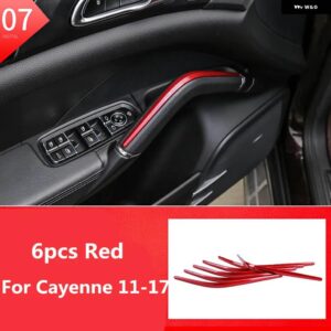 ポルシェ カイエン 2011-17 スタイリング 6個 車室内 装飾 ドアハンドル ステッカー モールド トリム - red