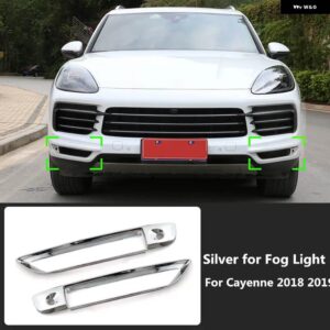 ポルシェ カイエン 2018 2019 スタイリング アクセサリーカーボンプリントフロントグリル モールド トリム フォグライト ランプカバー - Silver