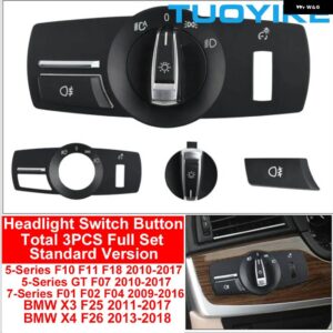 BMW LHD RHD ヘッドライト ロータリー ボタン フォグライト スイッチカバー パネル トリム 5 5GT 6 7シリーズ X3 X4 F10 F11 F07 F06 F01 F02 F25 F26 - Standard Model 3PCS