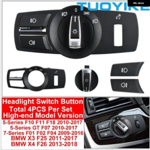 BMW LHD RHD ヘッドライト ロータリー ボタン フォグライト スイッチカバー パネル トリム 5 5GT 6 7シリーズ X3 X4 F10 F11 F07 F06 F01 F02 F25 F26 - High-end Model 4PCS