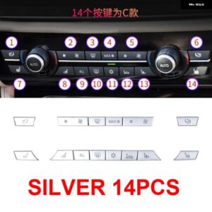 BMW 11/12/14 キーマットブラック ABS AC エアコン 気候 ボタン スパンコール交換 トリム 5/GT/7シリーズ F10 F18 F07 F06 F01 F02 - Silver 14PCS set