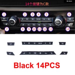 BMW 11/12/14 キーマットブラック ABS AC エアコン 気候 ボタン スパンコール交換 トリム 5/GT/7シリーズ F10 F18 F07 F06 F01 F02 - Black 14PCS set