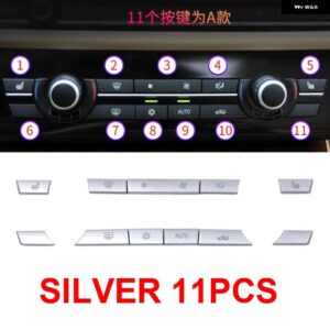BMW 11/12/14 キーマットブラック ABS AC エアコン 気候 ボタン スパンコール交換 トリム 5/GT/7シリーズ F10 F18 F07 F06 F01 F02 - Silver 11PCS set