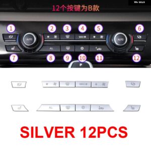 BMW 11/12/14 キーマットブラック ABS AC エアコン 気候 ボタン スパンコール交換 トリム 5/GT/7シリーズ F10 F18 F07 F06 F01 F02 - Silver 12PCS set