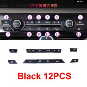 BMW 11/12/14 キーマットブラック ABS AC エアコン 気候 ボタン スパンコール交換 トリム 5/GT/7シリーズ F10 F18 F07 F06 F01 F02 - Black 12PCS set