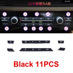BMW 11/12/14 キーマットブラック ABS AC エアコン 気候 ボタン スパンコール交換 トリム 5/GT/7シリーズ F10 F18 F07 F06 F01 F02 - Black 11PCS set