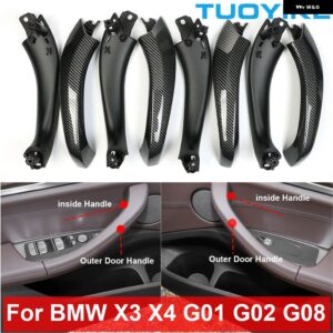 BMW LHD RHD 車内インナードアプルハンドルブラックカーボン トリム アウターカバー セット X3 X4 G01 G02 G08 F97 F98 2018-2021 - Inner Outer 8PCS 001