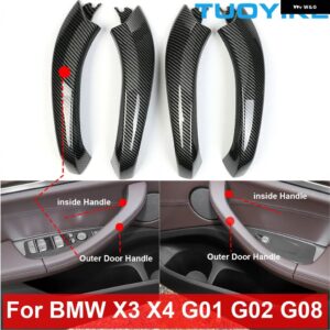 BMW LHD RHD 車内インナードアプルハンドルブラックカーボン トリム アウターカバー セット X3 X4 G01 G02 G08 F97 F98 2018-2021 - Outer Carbon 4pcs