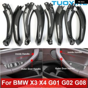 BMW LHD RHD 車内インナードアプルハンドルブラックカーボン トリム アウターカバー セット X3 X4 G01 G02 G08 F97 F98 2018-2021 - Inner Outer 8PCS 002