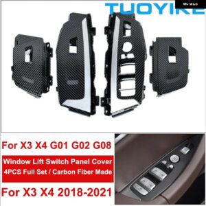 BMW LHD RHD 車内インナードアプルハンドルブラックカーボン トリム アウターカバー セット X3 X4 G01 G02 G08 F97 F98 2018-2021 - Window Carbon 4pcs