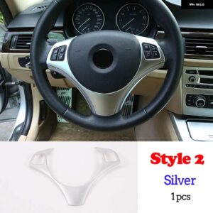 BMW 1シリーズ 3シリーズ E87 E90 E92 2004-2012 ステアリングホイール 装飾 カバー トリム フレーム ステッカー カーアクセサリー - Style 2 Silver