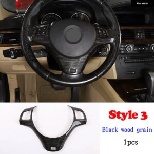 BMW 1シリーズ 3シリーズ E87 E90 E92 2004-2012 ステアリングホイール 装飾 カバー トリム フレーム ステッカー カーアクセサリー - Style3BlackWoodGrain