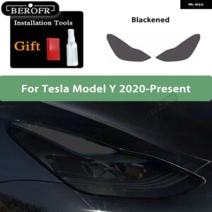 テスラ ティントスモークブラックフィルムクリア TPU ステッカー アクセサリー 2個 モデル3 X Y S ヘッドライト - Model Y B
