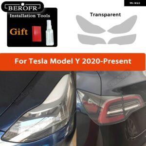 テスラ ティントスモークブラックフィルムクリア TPU ステッカー アクセサリー 2個 モデル3 X Y S ヘッドライト - Model Y A set T