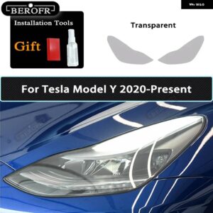 テスラ ヘッドライト ティントスモークブラックフィルムクリア TPU ステッカー アクセサリー モデル3 X Y S 2個 - Model Y T