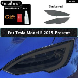 テスラ ヘッドライト ティントスモークブラックフィルムクリア TPU ステッカー アクセサリー モデル3 X Y S 2個 - Model S B