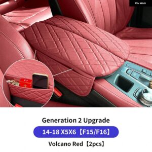 BMW 中央アームレストパッド 収納 袋 G30 G38 F10 F11 F15 F16 G05 G06 X5X6X7 G32 6GT LHD オートセンターアームレストマット アクセサリー - F15 F16 Red
