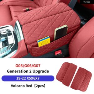 BMW 中央アームレストパッド 収納 袋 G30 G38 F10 F11 F15 F16 G05 G06 X5X6X7 G32 6GT LHD オートセンターアームレストマット アクセサリー - G05 G06 G07 Red