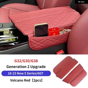 BMW PU 中央アームレスト ボックス カバー パッド 自動センターアームレスト オーガナイザー アクセサリー G30 G38 G32 X5X6 X7 G05 G06 G07 G11 G12 LHD - G30 G38 G32 Red