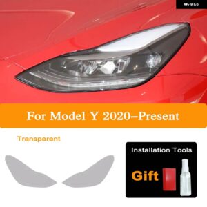 テスラ 2個 モデル3 X Y S ヘッドライト ティントスモークブラックビニールラップフィルムクリア TPU ステッカー - Model Y T