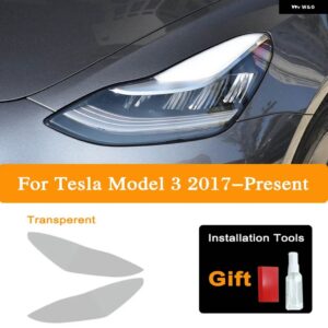 テスラ 2個 モデル3 X Y S ヘッドライト ティントスモークブラックビニールラップフィルムクリア TPU ステッカー - Model 3 T
