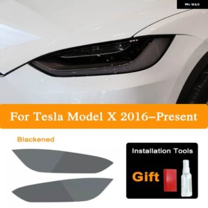 テスラ 2個 モデル3 X Y S ヘッドライト ティントスモークブラックビニールラップフィルムクリア TPU ステッカー - Model X B