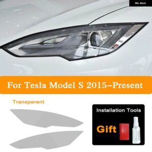 テスラ 2個 モデル3 X Y S ヘッドライト ティントスモークブラックビニールラップフィルムクリア TPU ステッカー - Model S T