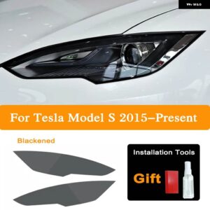 テスラ 2個 モデル3 X Y S ヘッドライト ティントスモークブラックビニールラップフィルムクリア TPU ステッカー - Model S B