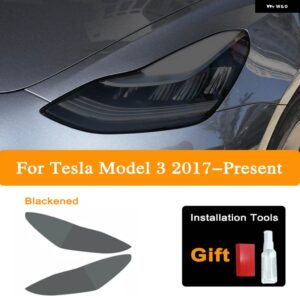 テスラ 2個 モデル3 X Y S ヘッドライト ティントスモークブラックビニールラップフィルムクリア TPU ステッカー - Model 3 B